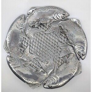 Arthur Court Serving Plate Platter Fish 12" Round Aluminum Vintage 1993 Signed